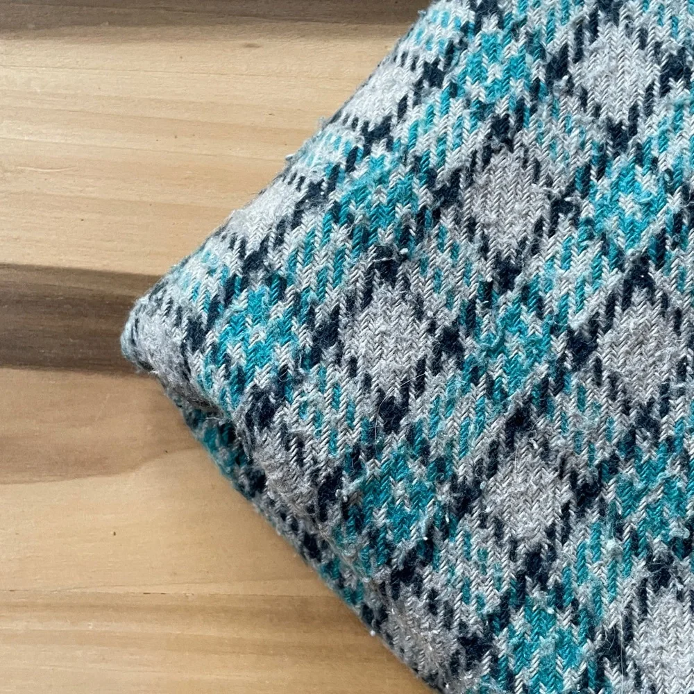 West Elm Plaid Fringe Throw Blanket | 50x70in | Blue & Gray